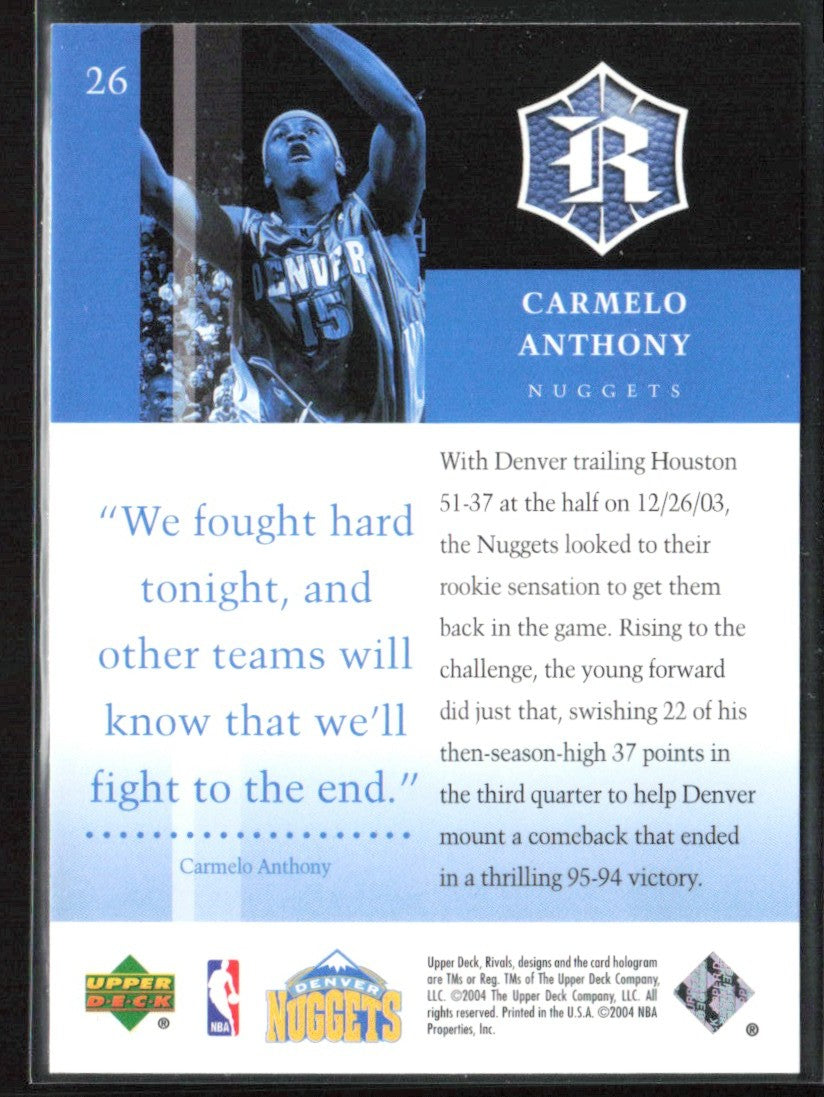 Carmelo Anthony 2004 Upper Deck Rivals #26 Denver Nuggets