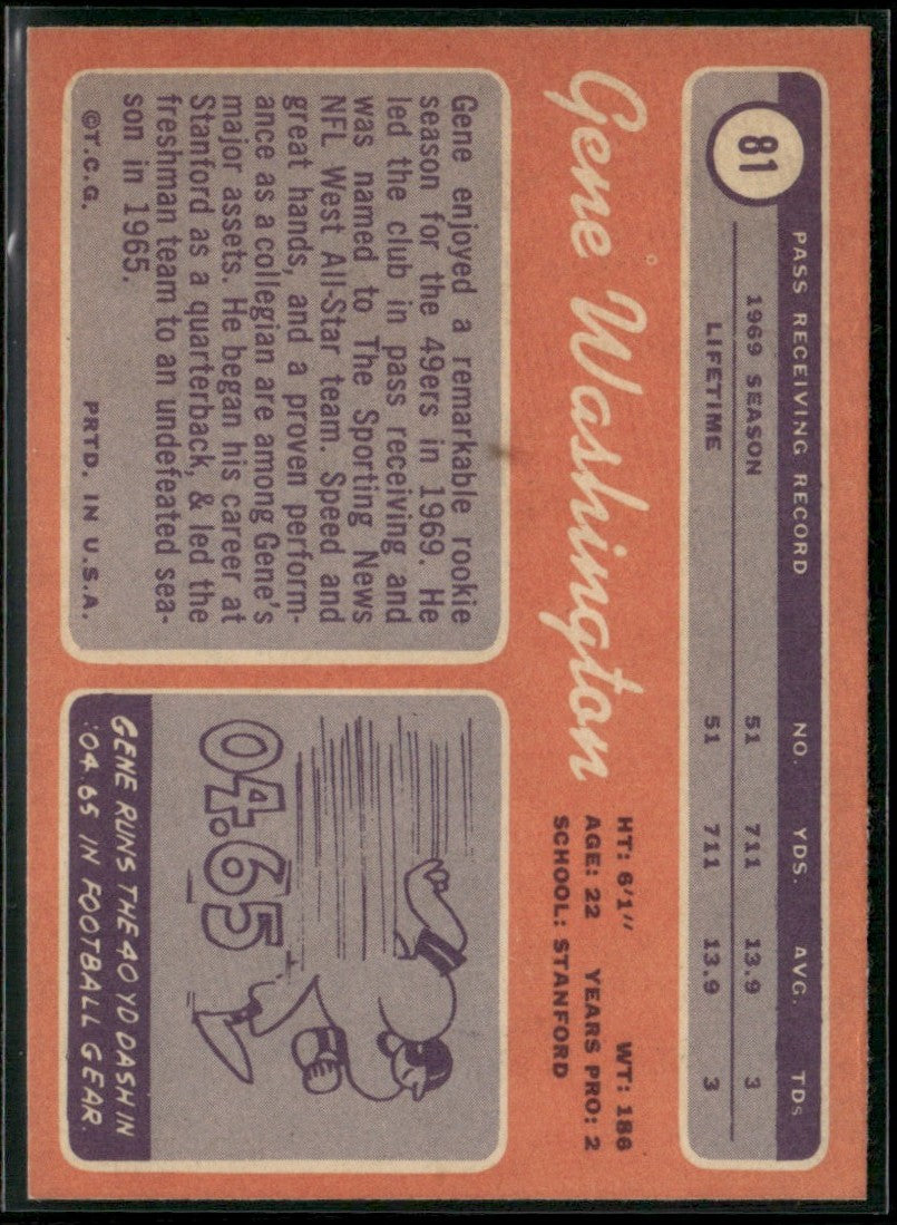 Gene Washington 1970 Topps RC #81 San Francisco 49ers