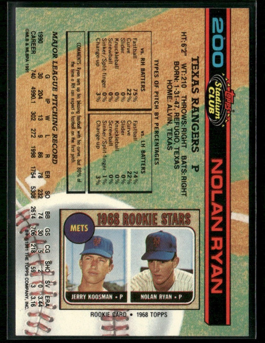 Nolan Ryan 1991 Topps Stadium Club #200 Texas Rangers