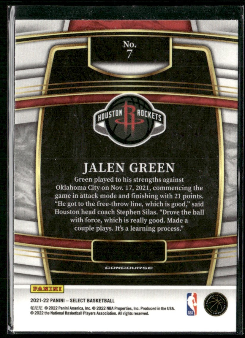 Jalen Green 2022 Panini Select Concourse RC #7 Houston Rockets