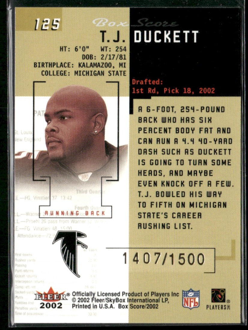 T.J. Duckett 2002 Fleer Box Score RC /1500 #125 Atlanta Falcons