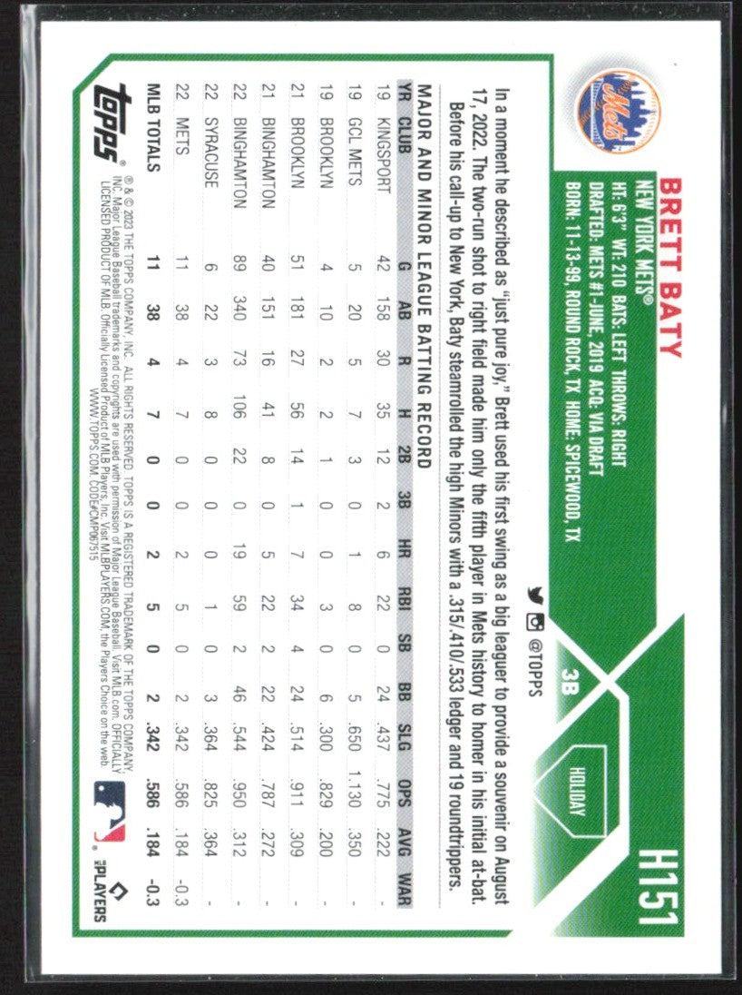 Brett Baty 2023 Topps Holiday Red Scarf SP RC #H151 New York Mets