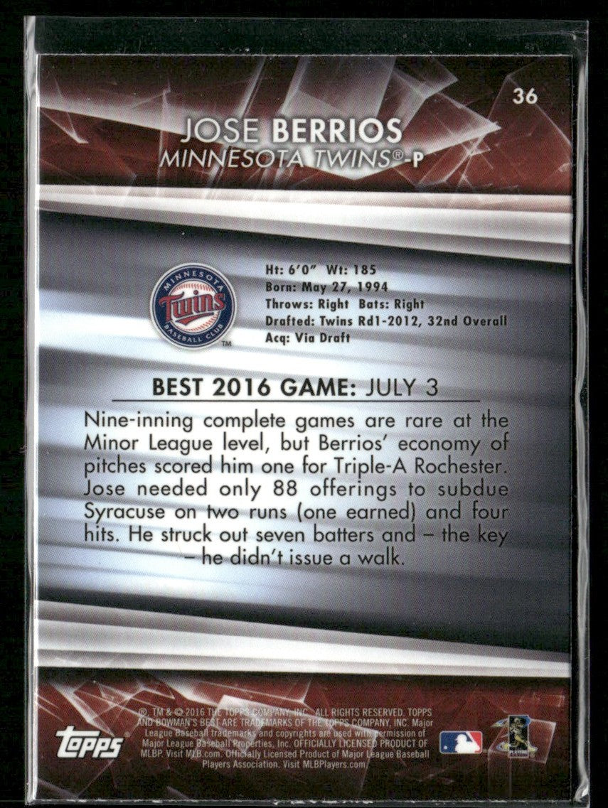 Jose Berrios 2016 Bowman's Best Atomic Refractor RC #36 Minnesota Twins