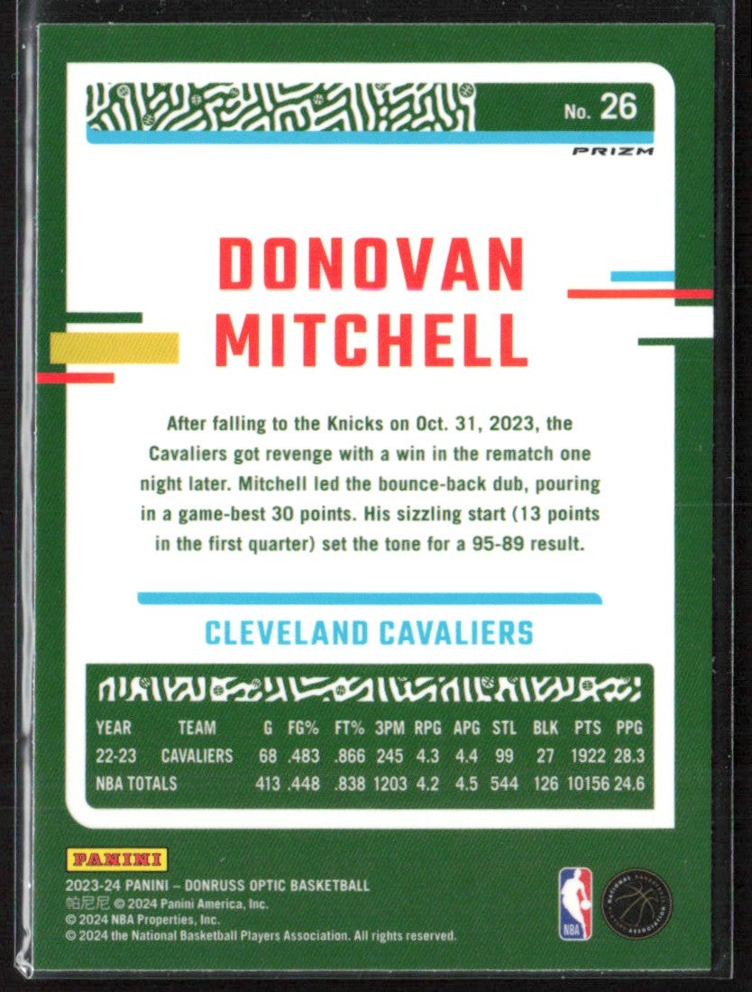 Donovan Mitchell 2024 Panini Donruss Optic Silver Holo #26 Cleveland Cavaliers