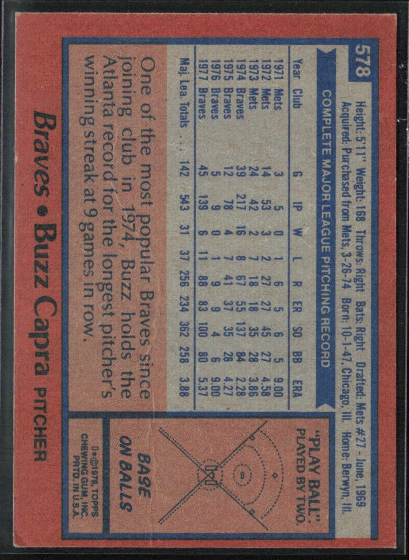 Buzz Capra 1978 Topps #578 Atlanta Braves