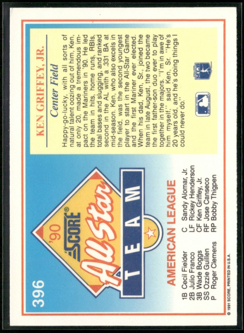 Ken Griffey Jr. 1991 Score #396 Seattle Mariners