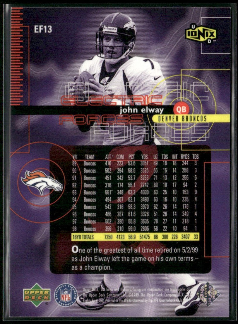 John Elway 1999 UD Ionix Electric Forces #EF13 Denver Broncos