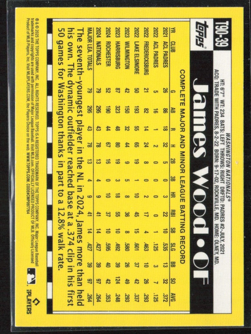 James Wood 2025 Topps 1990 Design RC #T90-39 Washington Nationals