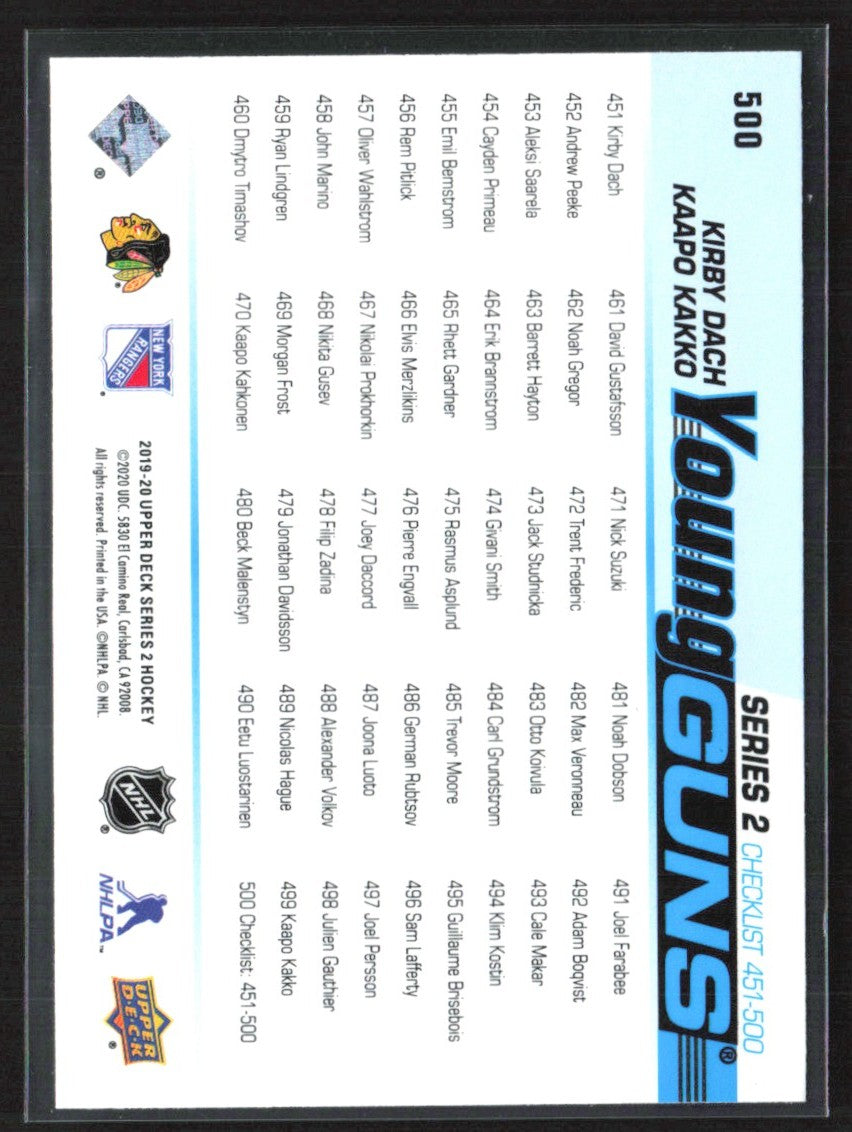 Kirby Dach/Kaapo Kakko 2019 Upper Deck Young Guns Checklist RC #500