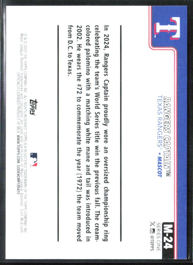 Rangers Captain 2025 Topps Mascots #M-24 Texas Rangers