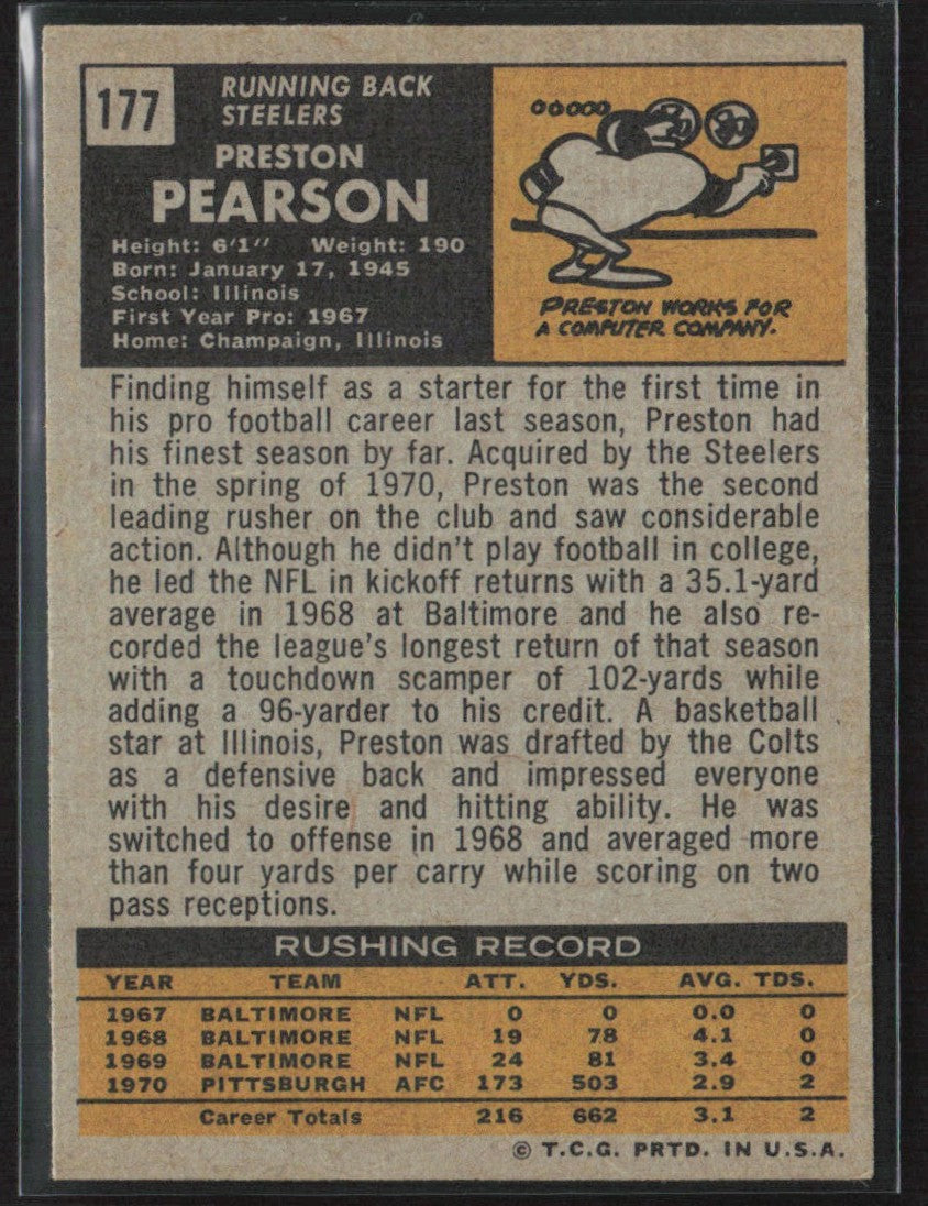 Preston Pearson 1971 Topps RC #177 Pittsburgh Steelers