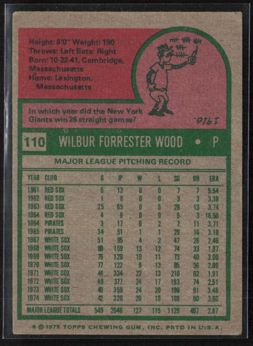 Wilbur Wood 1975 Topps #110 Chicago White Sox