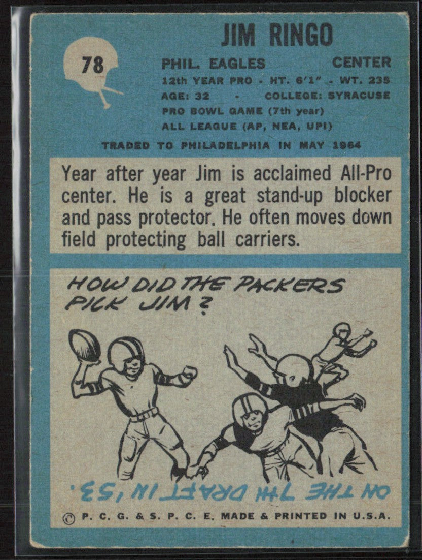 Jim Ringo 1964 Philadelphia #78 Green Bay Packers