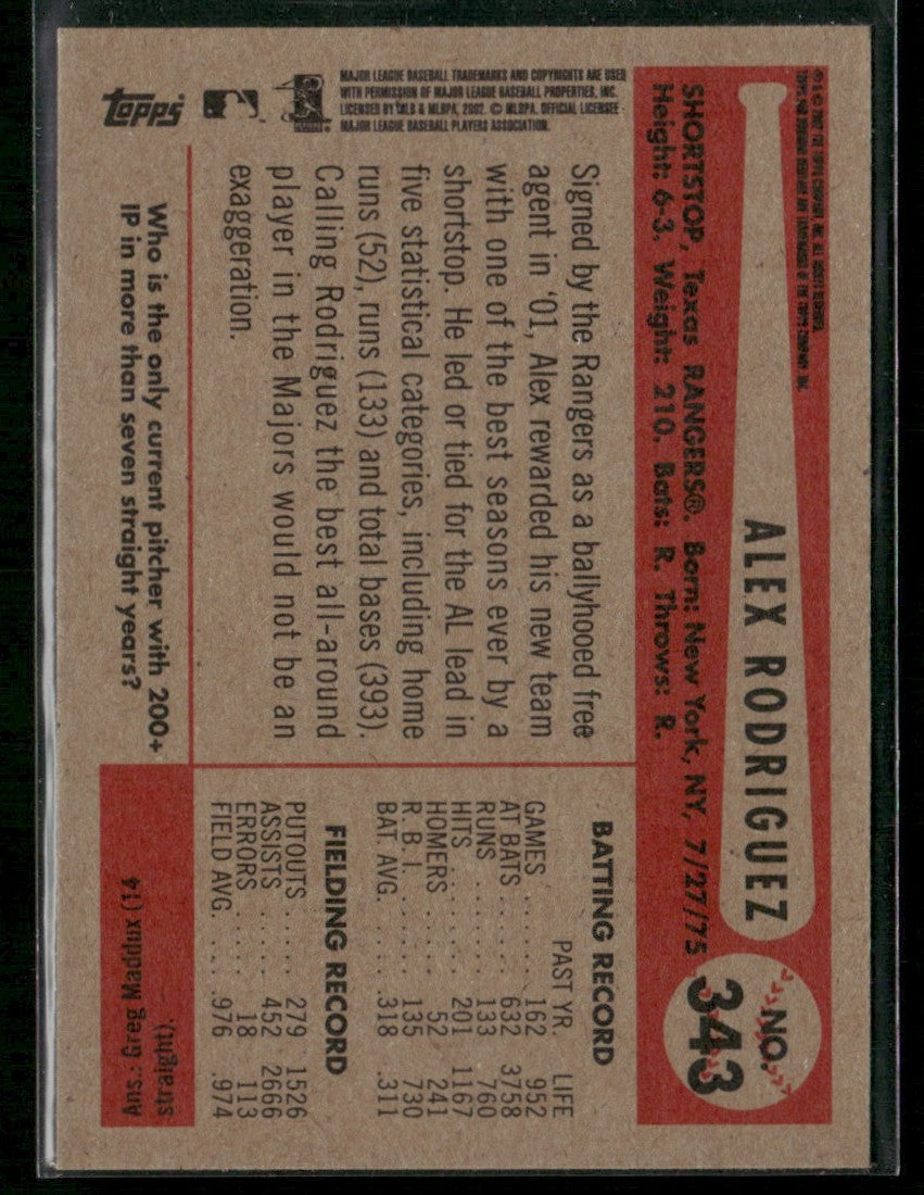 Alex Rodriguez 2002 Bowman Heritage Black Box #343 Texas Rangers