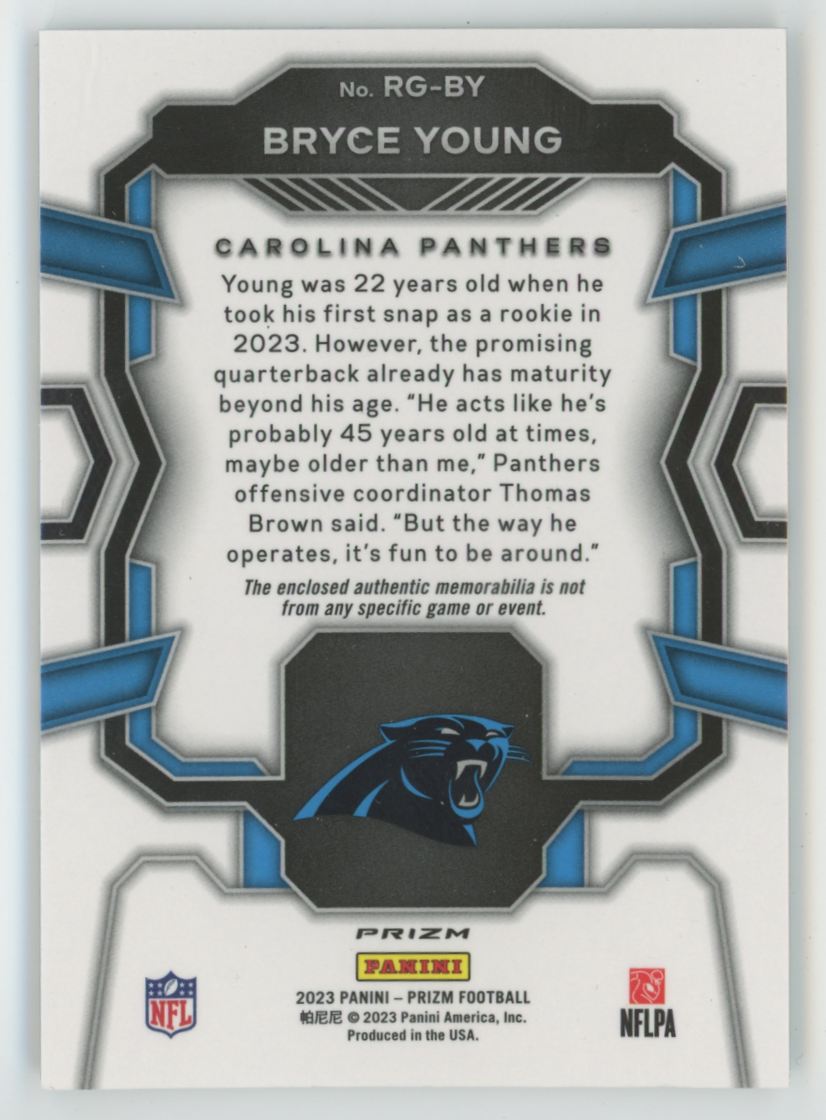 Bryce Young 2023 Panini Prizm Rookie Gear RC Jersey #RG-BY Carolina Panthers