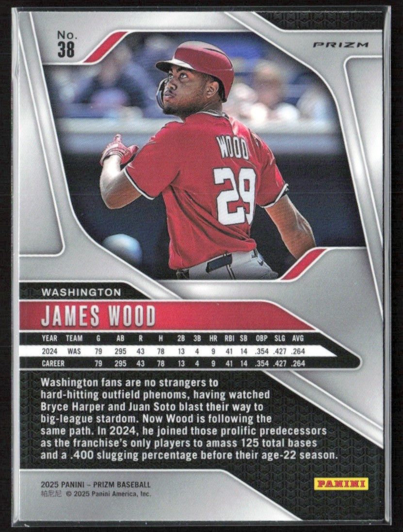 James Wood 2025 Panini Prizm Blue Cracked Ice #38 Washington Nationals