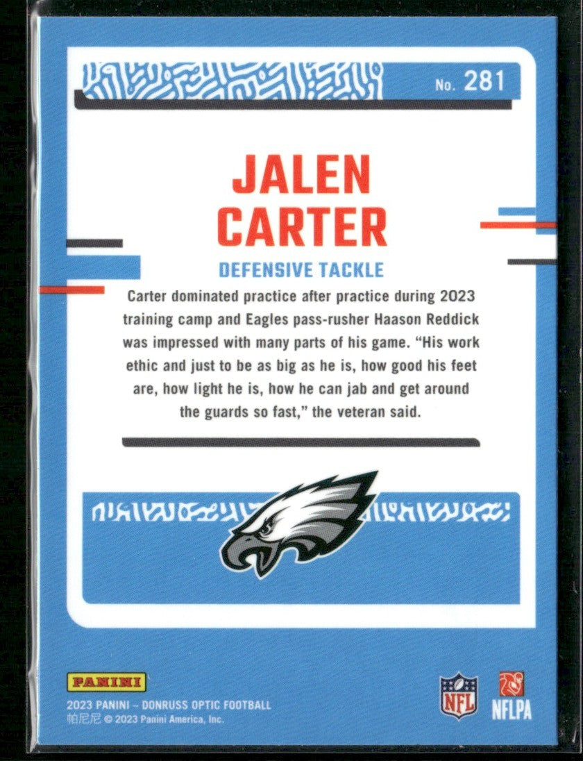 Jalen Carter 2023 Donruss Optic RC #281 Philadelphia Eagles