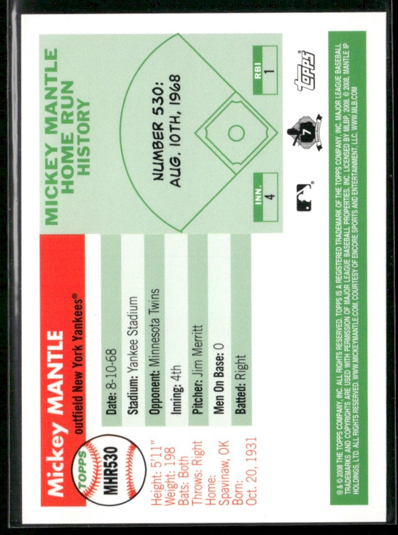 Mickey Mantle 2008 Topps Home Runs #MHR530 New York Yankees