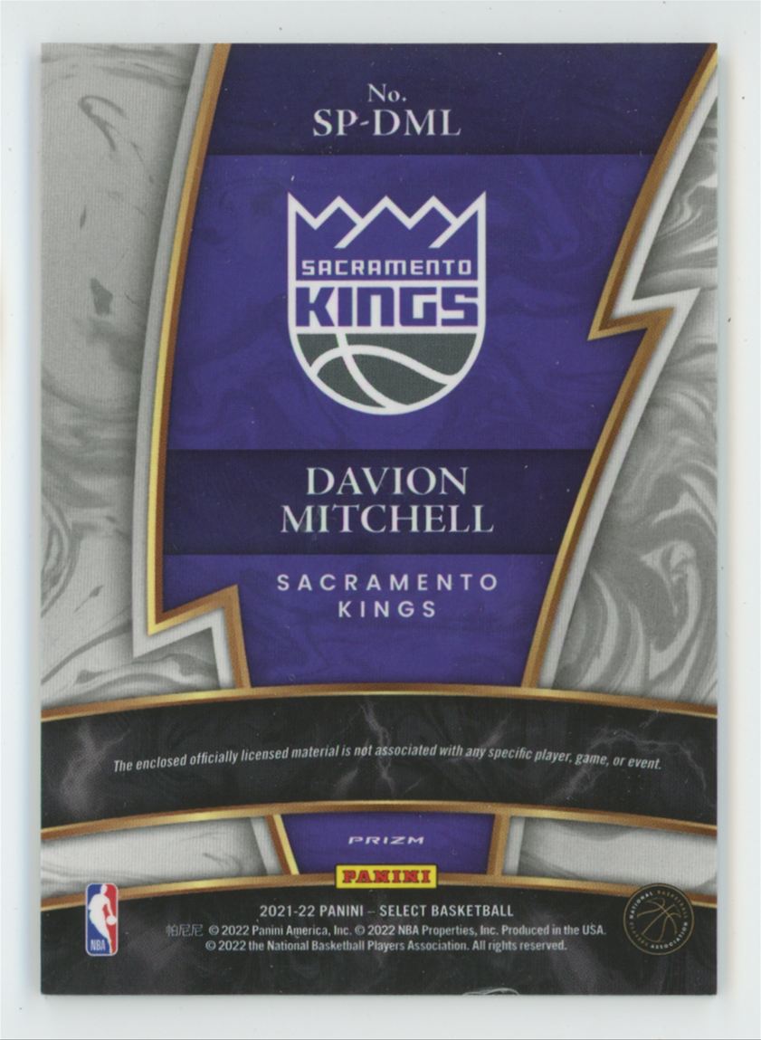 Davion Mitchell 2021 Panini Select Sparks RC Jersey #SP-DML Sacramento Kings