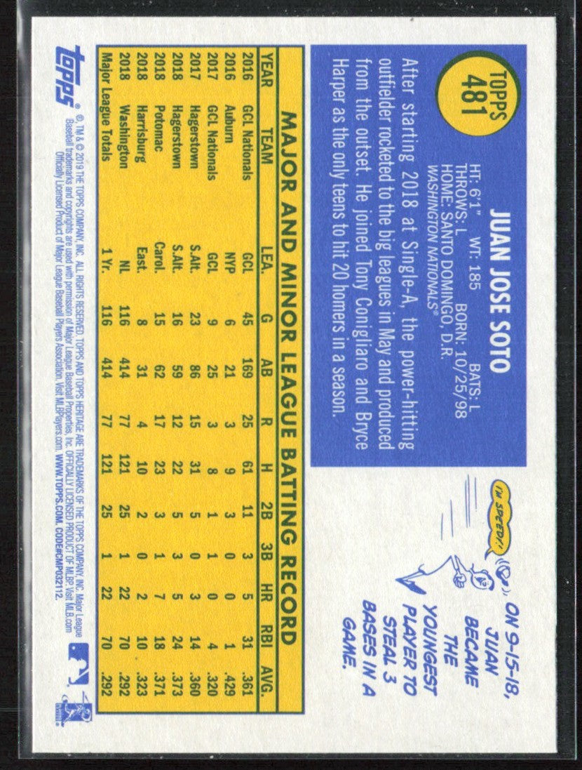 Juan Soto 2019 Topps Heritage #481 Washington Nationals