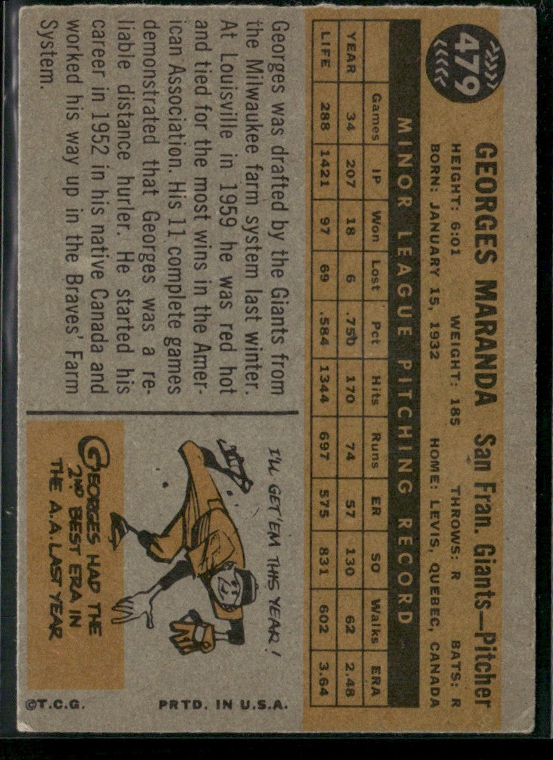 Georges Maranda 1960 Topps RC #479 San Francisco Giants