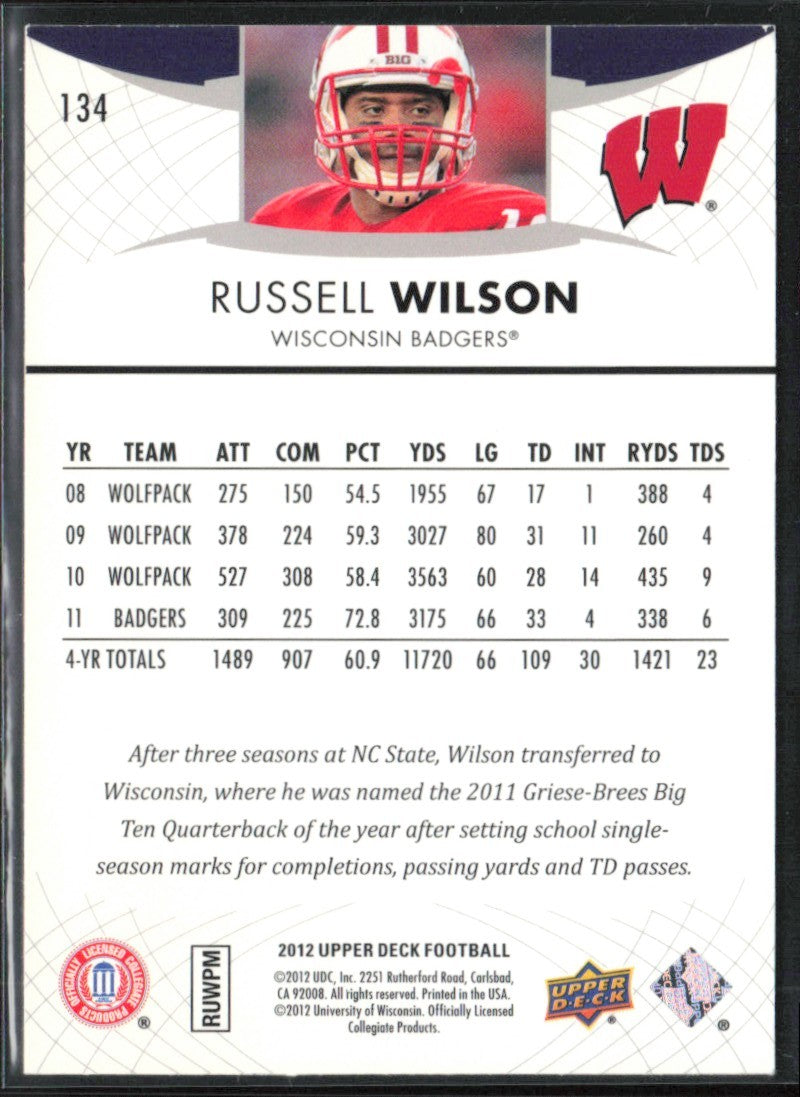 Russell Wilson 2012 Upper Deck Star Rookies RC #134 Wisconsin Badgers