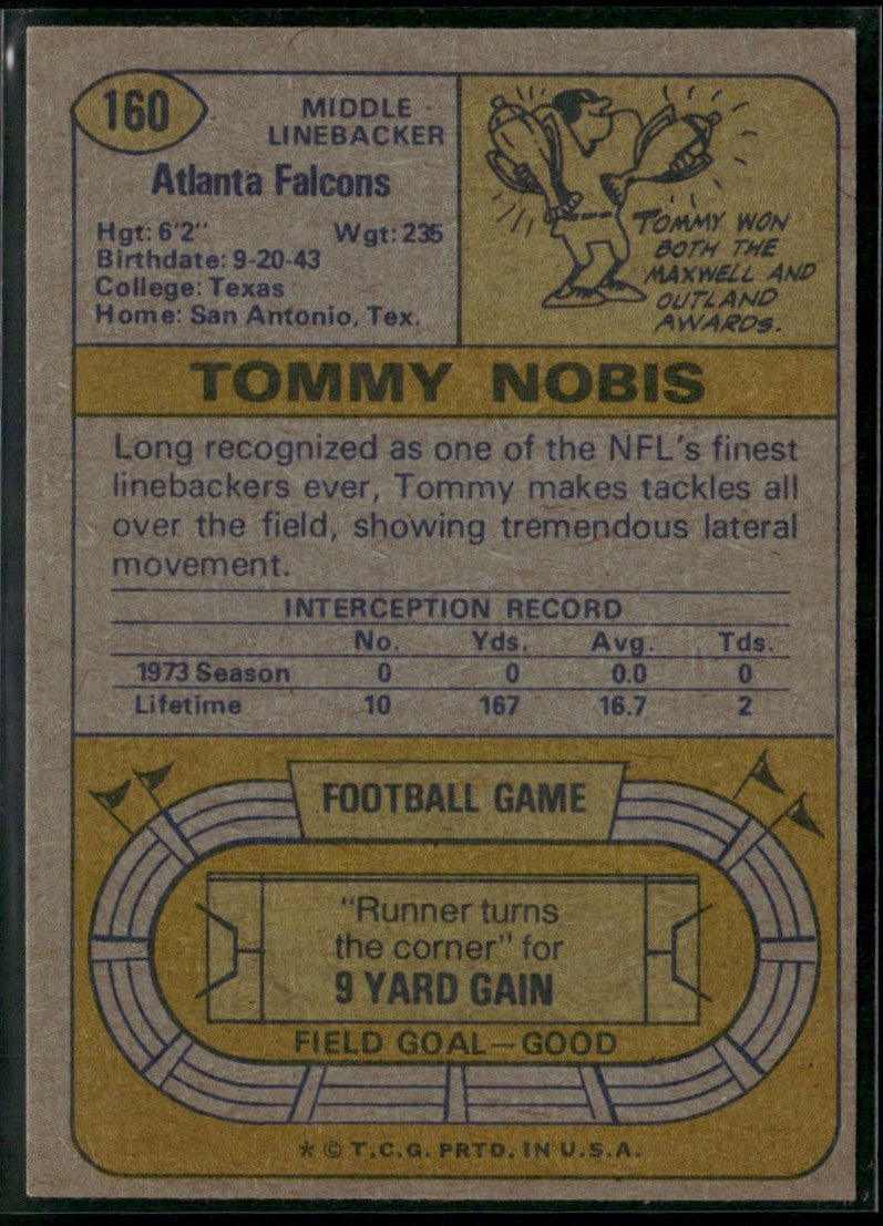 Tommy Nobis 1974 Topps #160 Atlanta Falcons