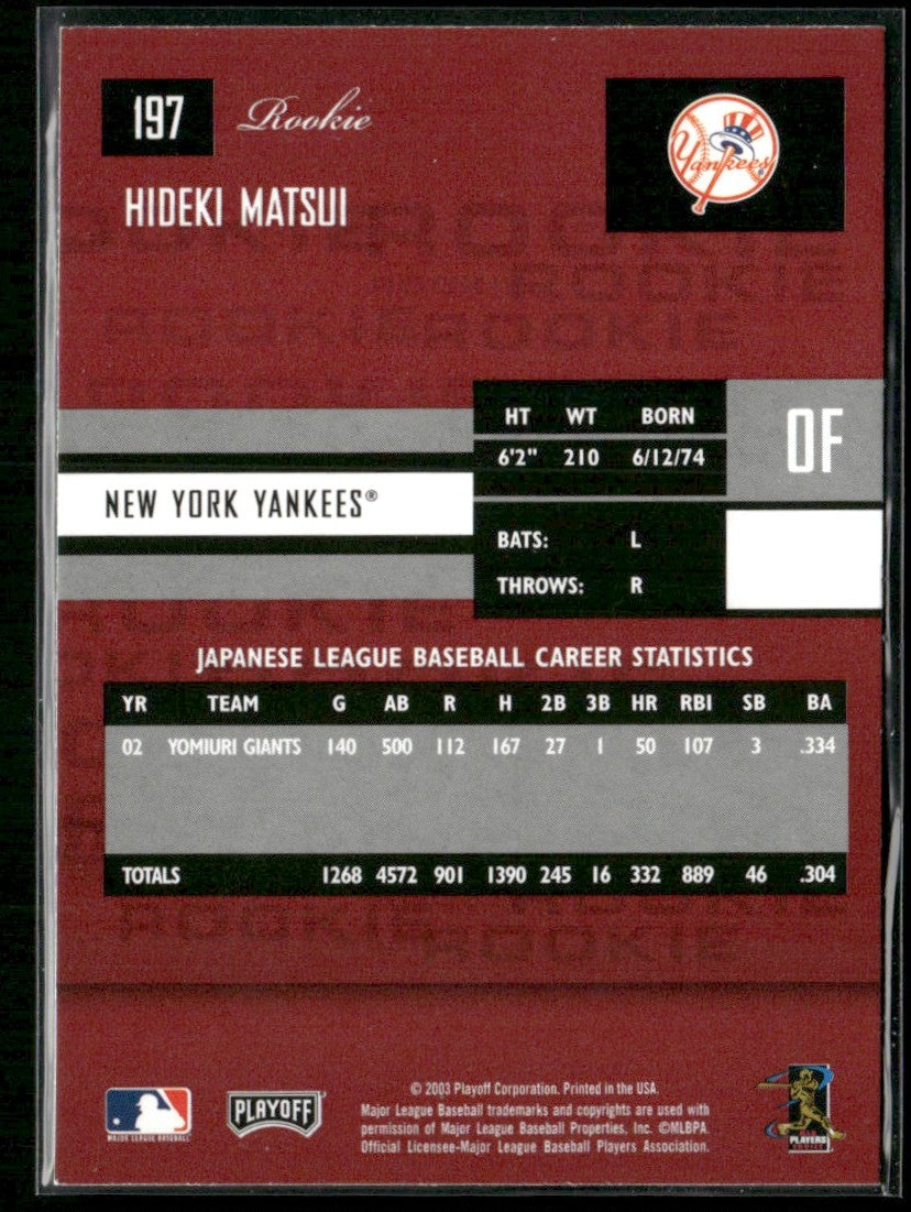 Hideki Matsui 2003 Playoff Prestige RC #197 New York Yankees
