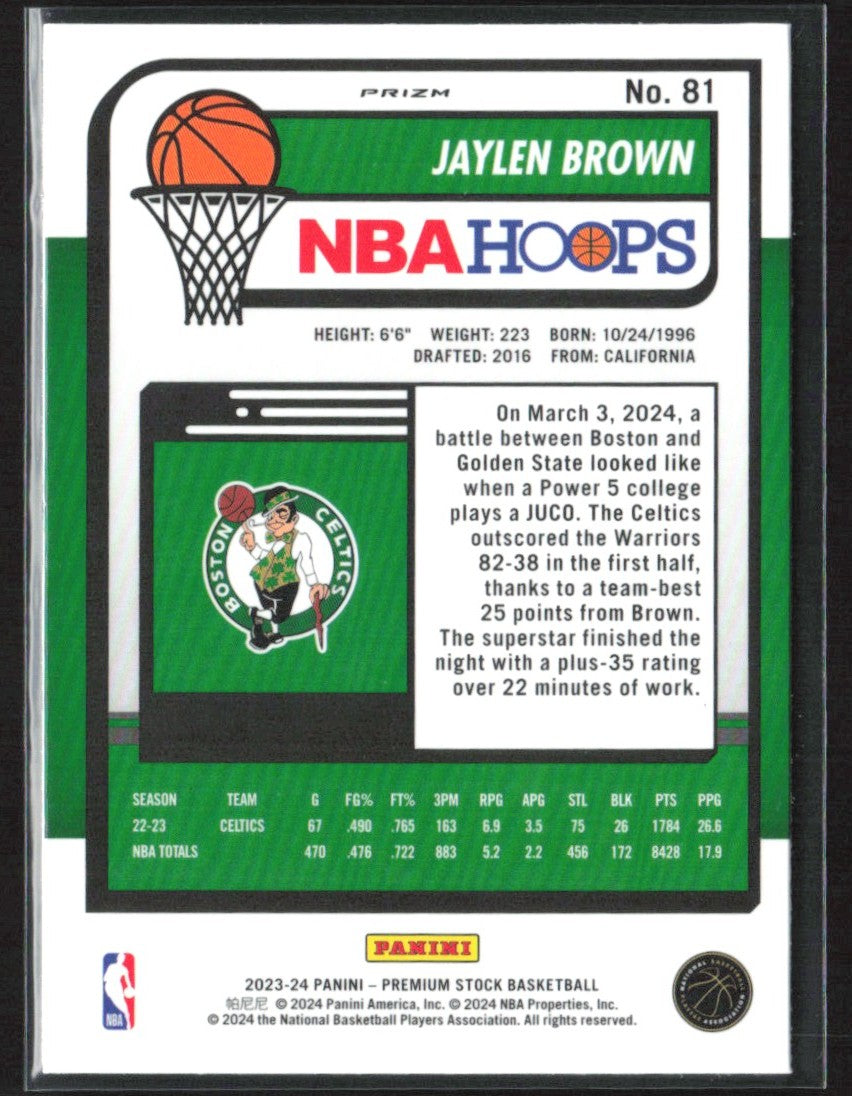 Jaylen Brown 2023 Hoops Premium Stock Ice Prizm #81 Boston Celtics