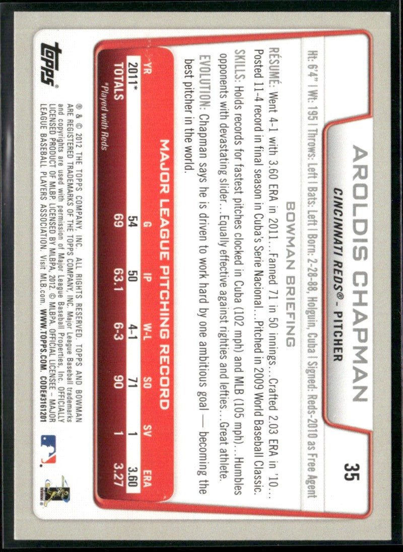 Aroldis Chapman 2012 Bowman Gold #35 Cincinnati Reds