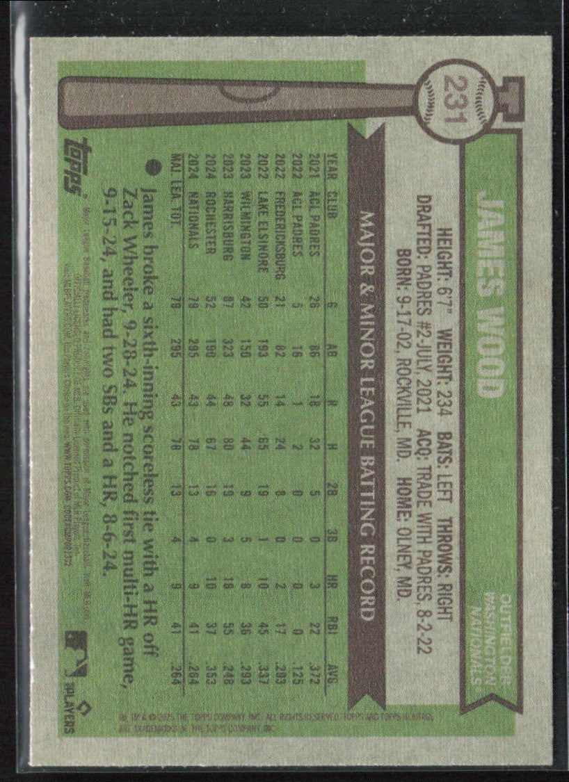 James Wood 2025 Topps Heritage RC #231 Washington Nationals