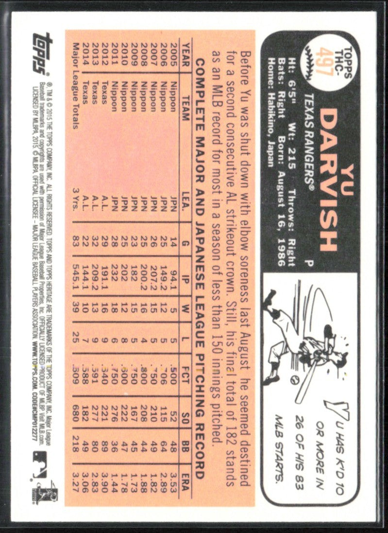 Yu Darvish 2015 Topps Heritage Retail Foil #THC-497 Texas Rangers