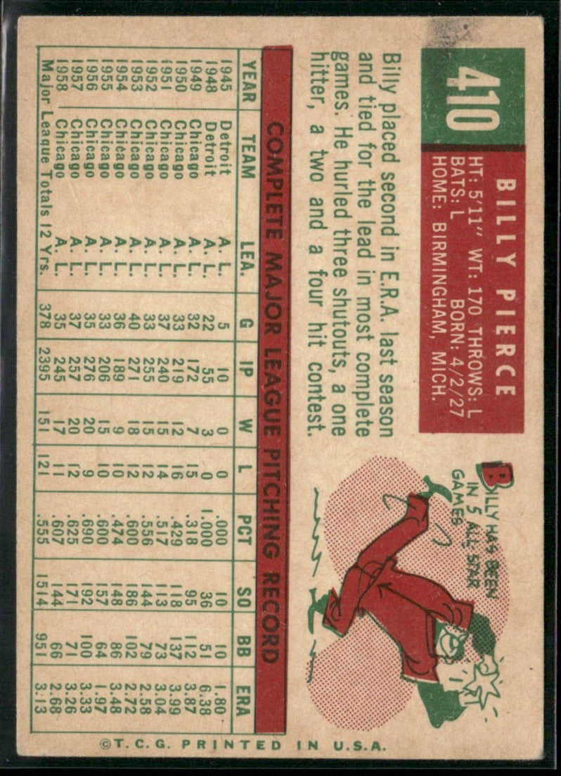 Billy Pierce 1959 Topps #410 Chicago White Sox