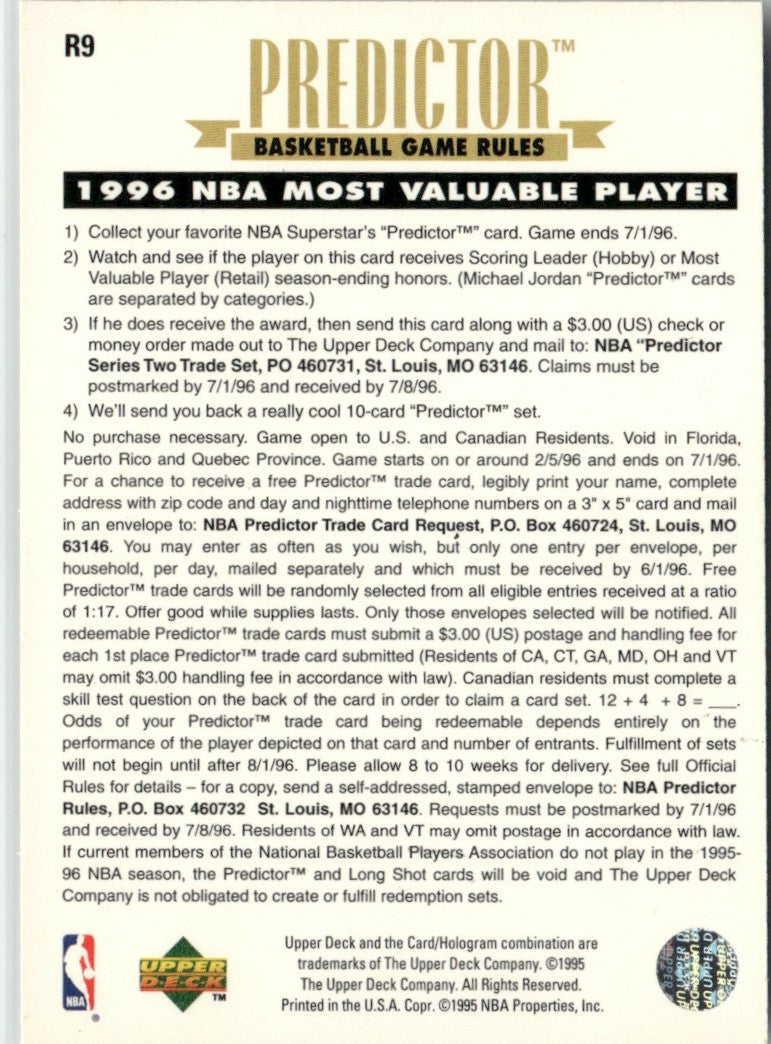 Anfernee Hardaway 1995 Upper Deck Predictor #R9 Orlando Magic