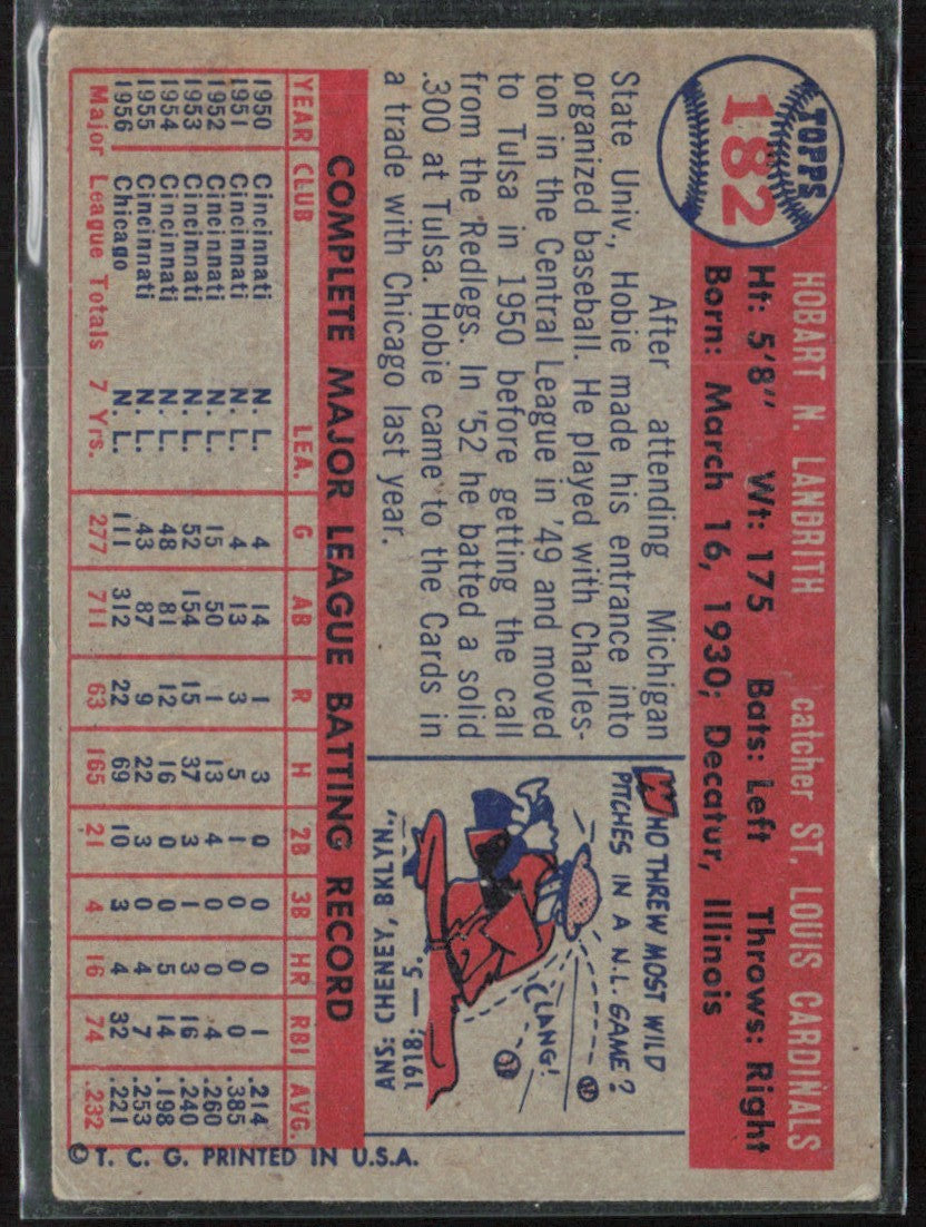 Hobie Landrith 1957 Topps #182 St. Louis Cardinals