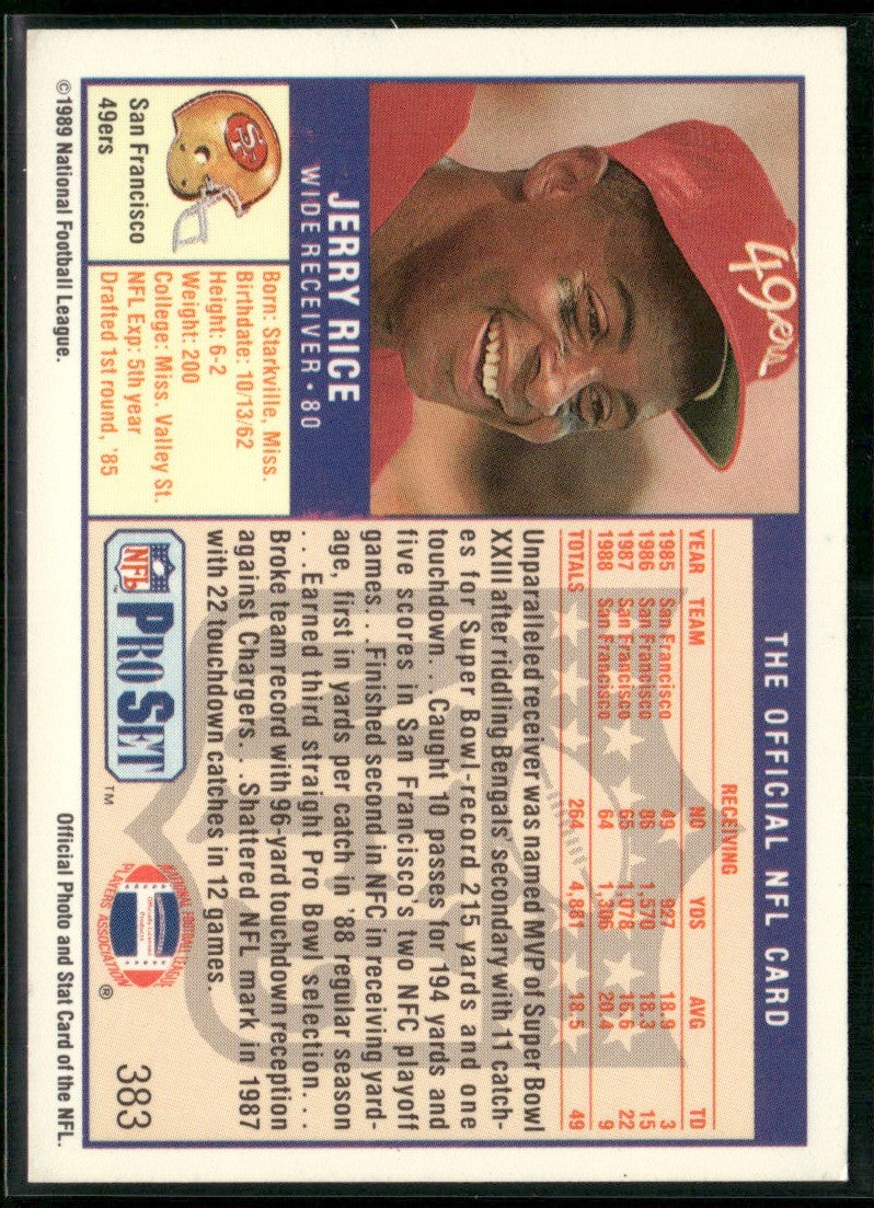 Jerry Rice 1989 Pro Set #383 San Francisco 49ers
