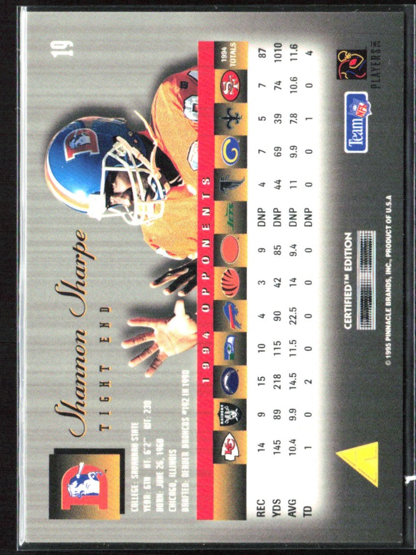Shannon Sharpe 1995 Select Certified #19 Denver Broncos
