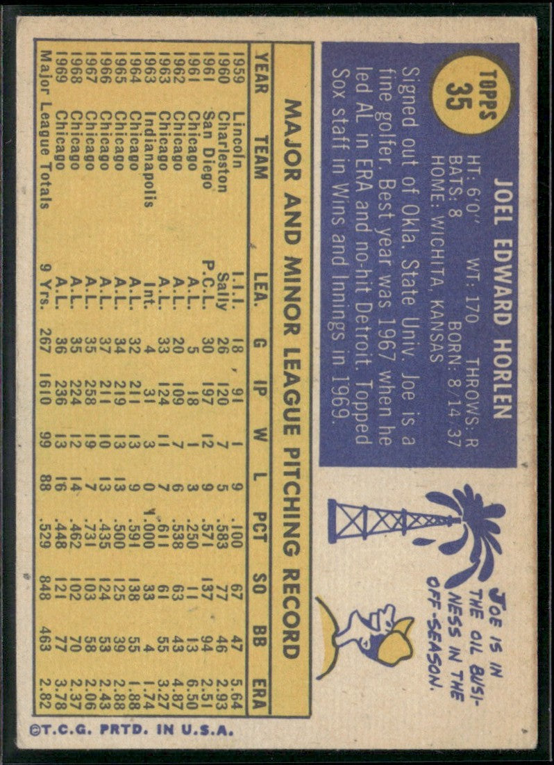 Joe Horlen 1970 Topps #35 Chicago White Sox
