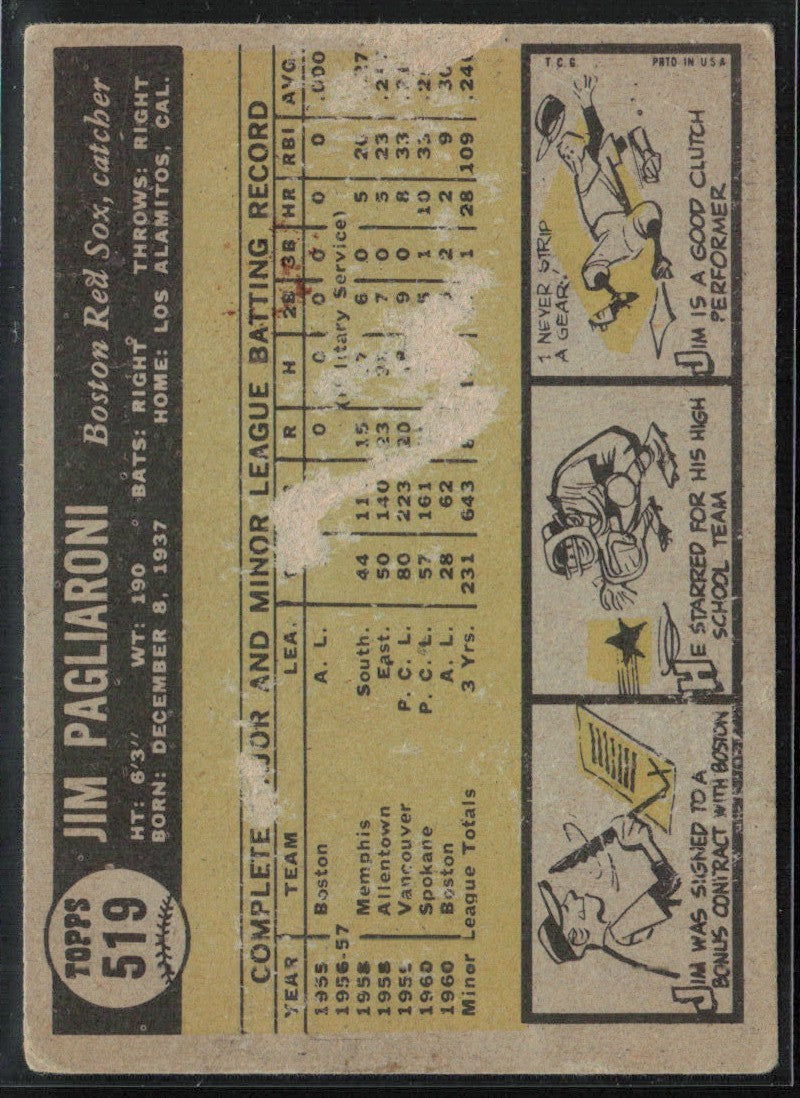 Jim Pagliaroni 1961 Topps RC #519.0 Boston Red Sox