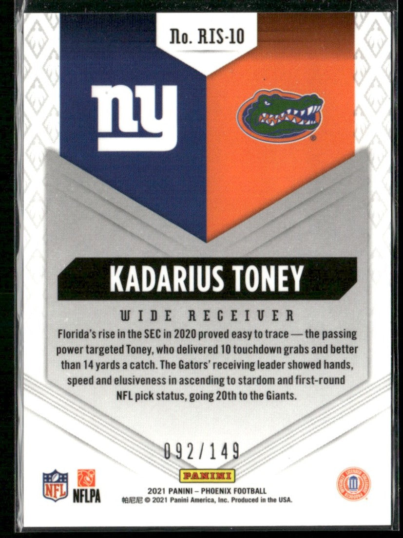 Kadarius Toney 2021 Panini Phoenix Rookie Rising Teal RC /149 #RIS-10