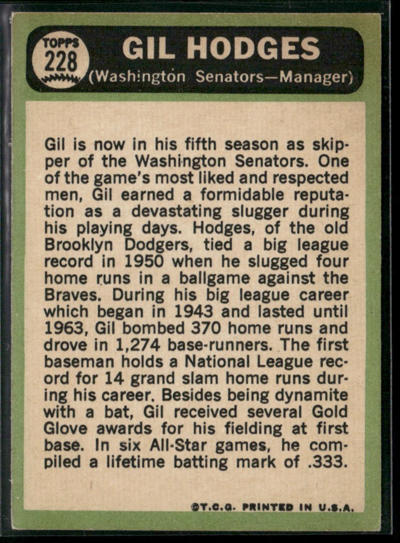 Gil Hodges 1967 Topps #228 Washington Senators