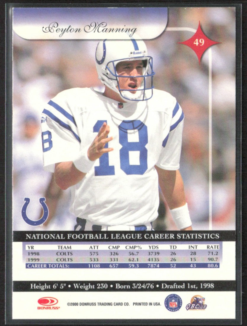 Peyton Manning 2000 Donruss Elite #49 Indianapolis Colts