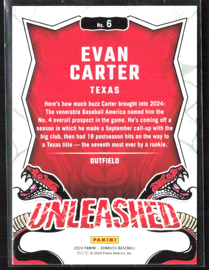 Evan Carter 2024 Panini Donruss Unleashed #6 Texas Rangers
