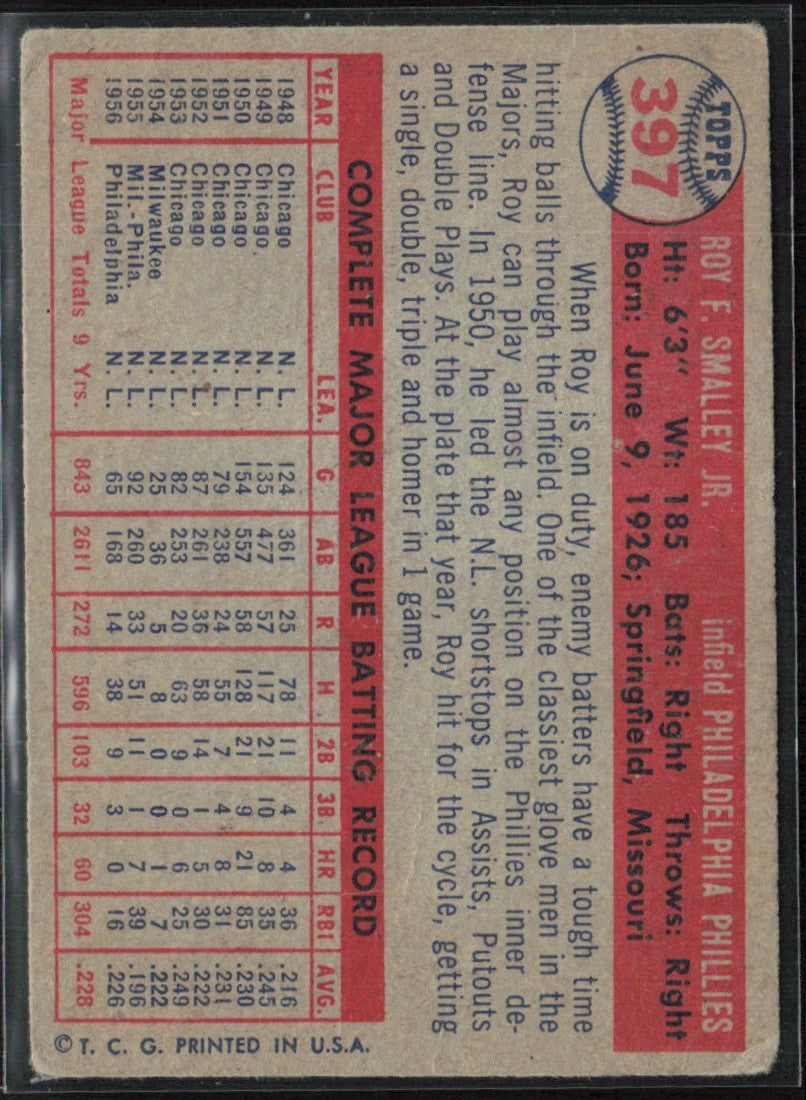 Roy Smalley 1957 Topps #397 Philadelphia Phillies