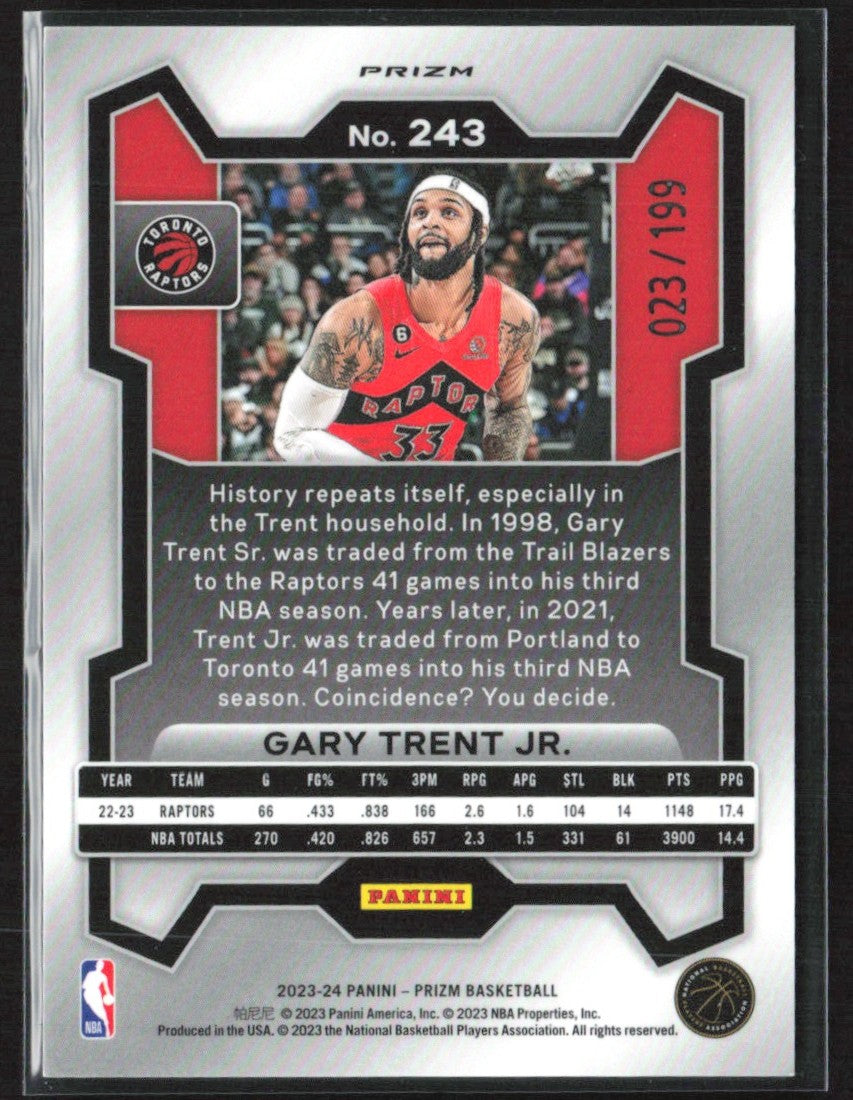 Gary Trent Jr. 2023 Panini Prizm Blue /199 #243 Toronto Raptors