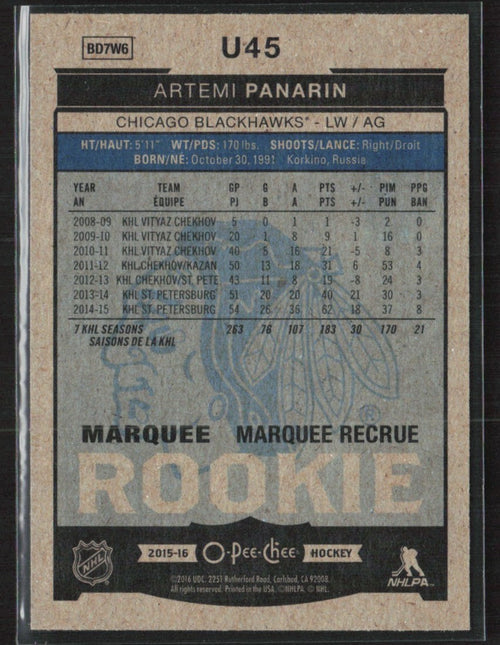 Artemi Panarin 2015 Upper Deck O-Pee-Chee Update RC #U45 Chicago Blackhawks