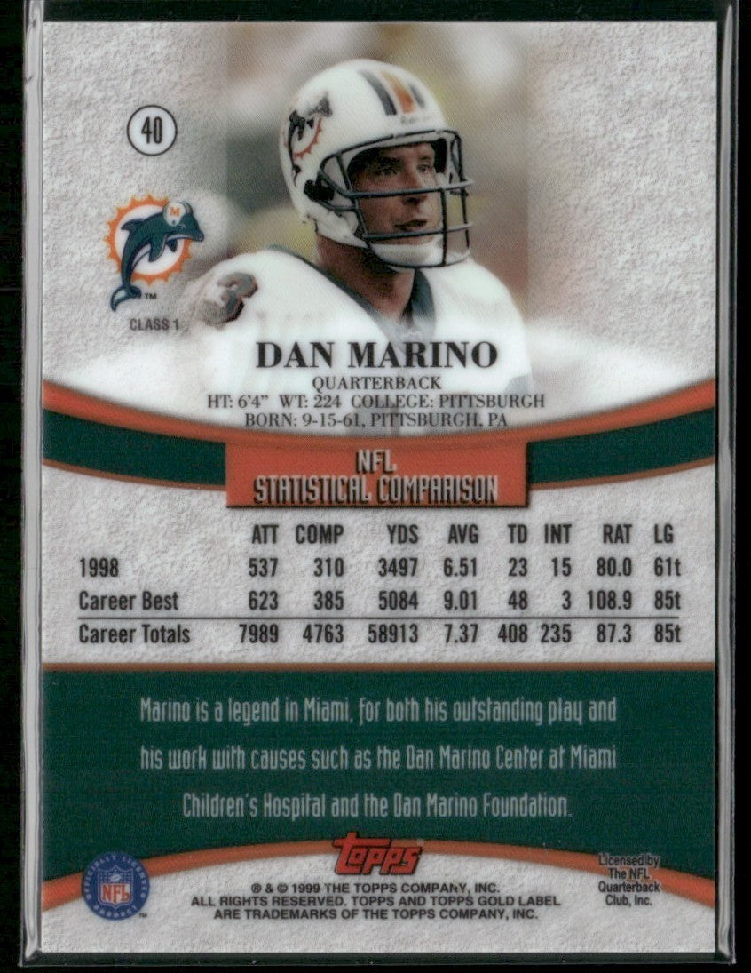 Dan Marino 1999 Topps Gold Label #40 Miami Dolphins