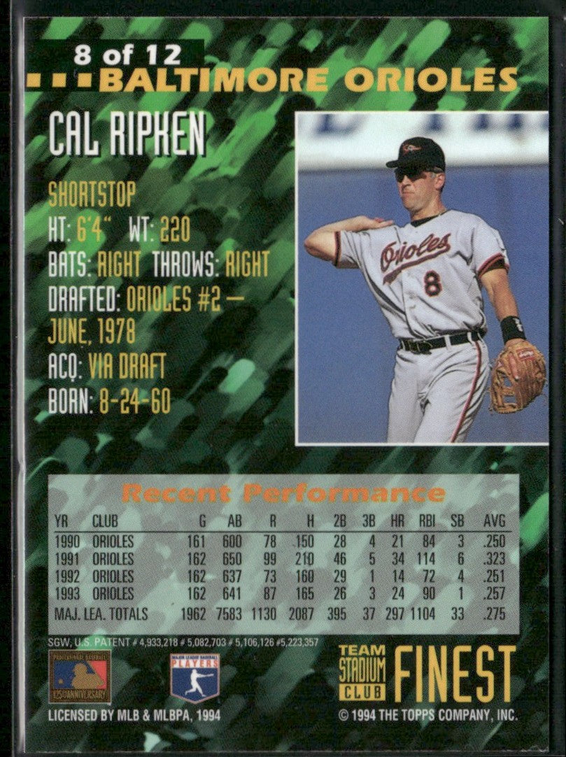 Cal Ripken 1994 Topps Stadium Club Team Finest #8 Baltimore Orioles