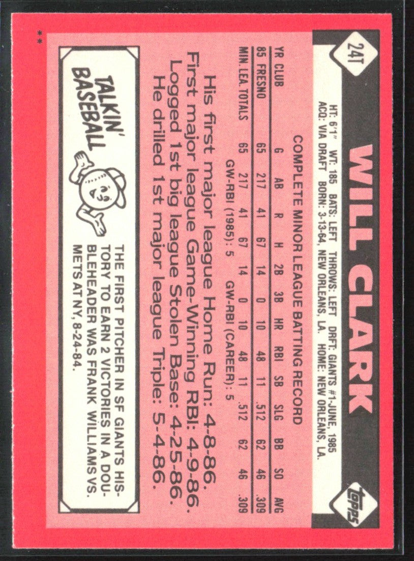 Will Clark 1986 Topps Traded #24T San Francisco Giants