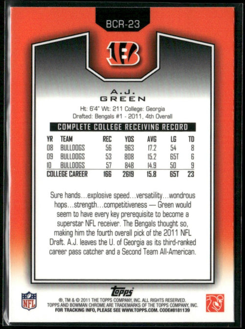 A.J. Green 2011 Topps Chrome Bowman RC #BCR-23 Cincinnati Bengals